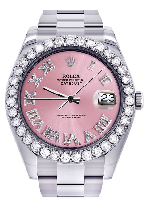 rolex oyster perpetual datejust pink leather band|Rolex pink face diamond bezel.